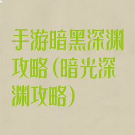 手游暗黑深渊攻略(暗光深渊攻略)