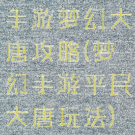 手游梦幻大唐攻略(梦幻手游平民大唐玩法)