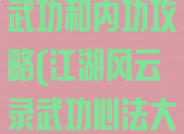 手游江湖风云武功和内功攻略(江湖风云录武功心法大全)