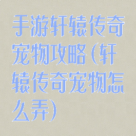 手游轩辕传奇宠物攻略(轩辕传奇宠物怎么弄)