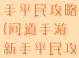 手游道王新手平民攻略(问道手游新手平民攻略)