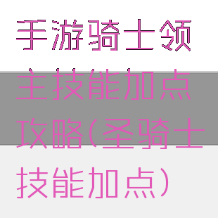 手游骑士领主技能加点攻略(圣骑士技能加点)