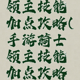 手游骑士领主技能加点攻略(手游骑士领主技能加点攻略视频)