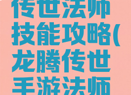 手游龙腾传世法师技能攻略(龙腾传世手游法师技能加点)