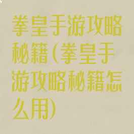 拳皇手游攻略秘籍(拳皇手游攻略秘籍怎么用)