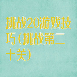 挑战20游戏技巧(挑战第二十关)