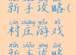 村庄游戏新手攻略(村庄游戏新手攻略视频)