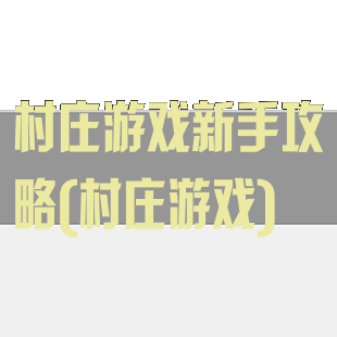 村庄游戏新手攻略(村庄游戏)