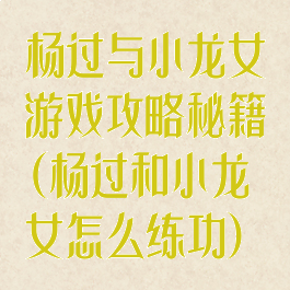 杨过与小龙女游戏攻略秘籍(杨过和小龙女怎么练功)