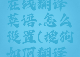 搜狗翻译在线翻译英语,怎么设置(搜狗如何翻译页面)