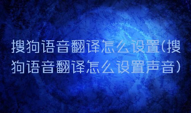 搜狗语音翻译怎么设置(搜狗语音翻译怎么设置声音)