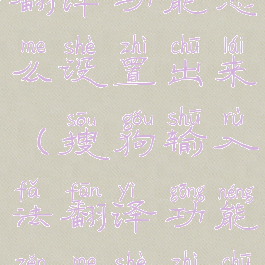 搜狗输入法翻译功能怎么设置出来(搜狗输入法翻译功能怎么设置出来英文)