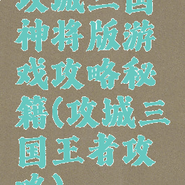 攻城三国神将版游戏攻略秘籍(攻城三国王者攻略)