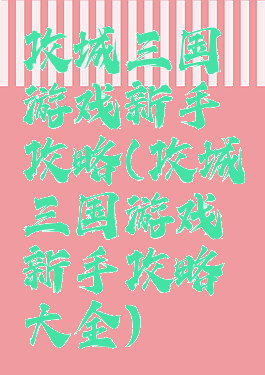 攻城三国游戏新手攻略(攻城三国游戏新手攻略大全)