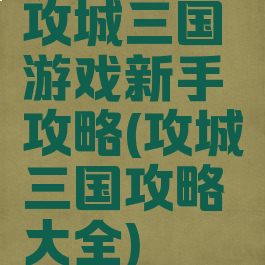 攻城三国游戏新手攻略(攻城三国攻略大全)