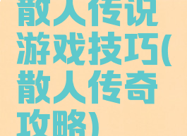 散人传说游戏技巧(散人传奇攻略)