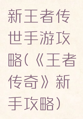 新王者传世手游攻略(《王者传奇》新手攻略)