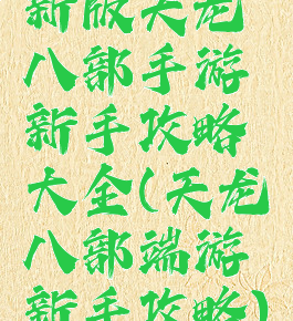 新版天龙八部手游新手攻略大全(天龙八部端游新手攻略)