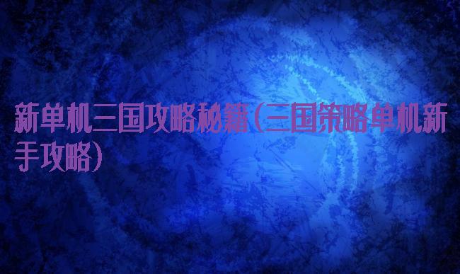 新单机三国攻略秘籍(三国策略单机新手攻略)