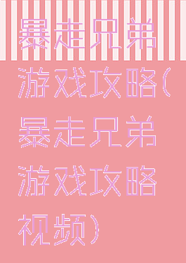 暴走兄弟游戏攻略(暴走兄弟游戏攻略视频)