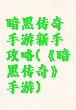 暗黑传奇手游新手攻略(《暗黑传奇》手游)