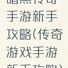 暗黑传奇手游新手攻略(传奇游戏手游新手攻略)