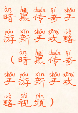 暗黑传奇手游新手攻略(暗黑传奇手游新手攻略视频)