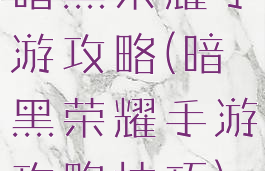 暗黑荣耀手游攻略(暗黑荣耀手游攻略技巧)