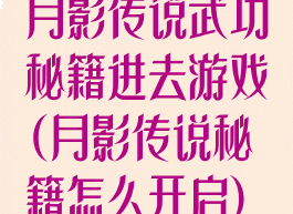 月影传说武功秘籍进去游戏(月影传说秘籍怎么开启)