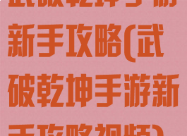武破乾坤手游新手攻略(武破乾坤手游新手攻略视频)