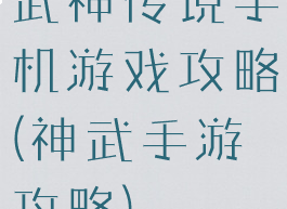 武神传说手机游戏攻略(神武手游攻略)