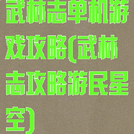 武林志单机游戏攻略(武林志攻略游民星空)