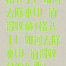 格式工厂如何去除水印,值得收藏(格式工厂如何去除水印,值得收藏的东西)