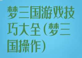 梦三国游戏技巧大全(梦三国操作)