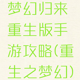 梦幻归来重生版手游攻略(重生之梦幻)
