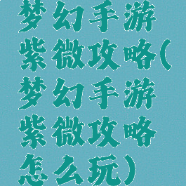 梦幻手游紫微攻略(梦幻手游紫微攻略怎么玩)