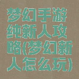 梦幻手游纯新人攻略(梦幻新人怎么玩)