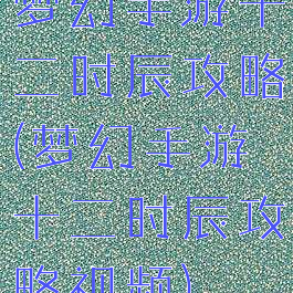 梦幻手游十二时辰攻略(梦幻手游十二时辰攻略视频)