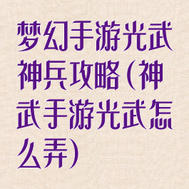 梦幻手游光武神兵攻略(神武手游光武怎么弄)
