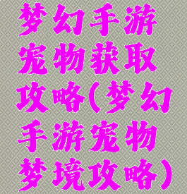 梦幻手游宠物获取攻略(梦幻手游宠物梦境攻略)