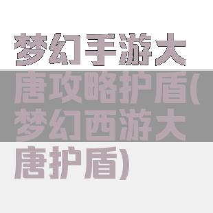 梦幻手游大唐攻略护盾(梦幻西游大唐护盾)