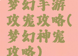 梦幻手游攻宠攻略(梦幻神宠攻略)
