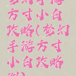 梦幻手游方寸小白攻略(梦幻手游方寸小白攻略图)