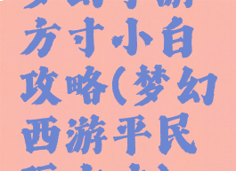 梦幻手游方寸小白攻略(梦幻西游平民玩方寸)