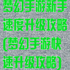 梦幻手游新手速度升级攻略(梦幻手游快速升级攻略)