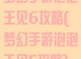 梦幻手游泡泡王见6攻略(梦幻手游泡泡王见5攻略)