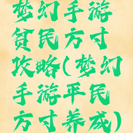 梦幻手游贫民方寸攻略(梦幻手游平民方寸养成)