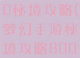 梦幻手游70秘境攻略(梦幻手游秘境攻略800秒)