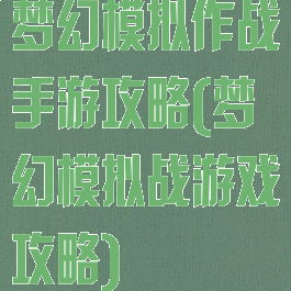 梦幻模拟作战手游攻略(梦幻模拟战游戏攻略)