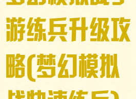 梦幻模拟战手游练兵升级攻略(梦幻模拟战快速练兵)
